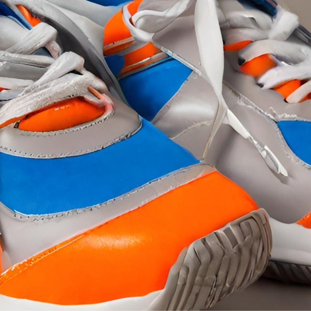 Vibrant Runners: Bold Orange & Blue Sneakers, view 3