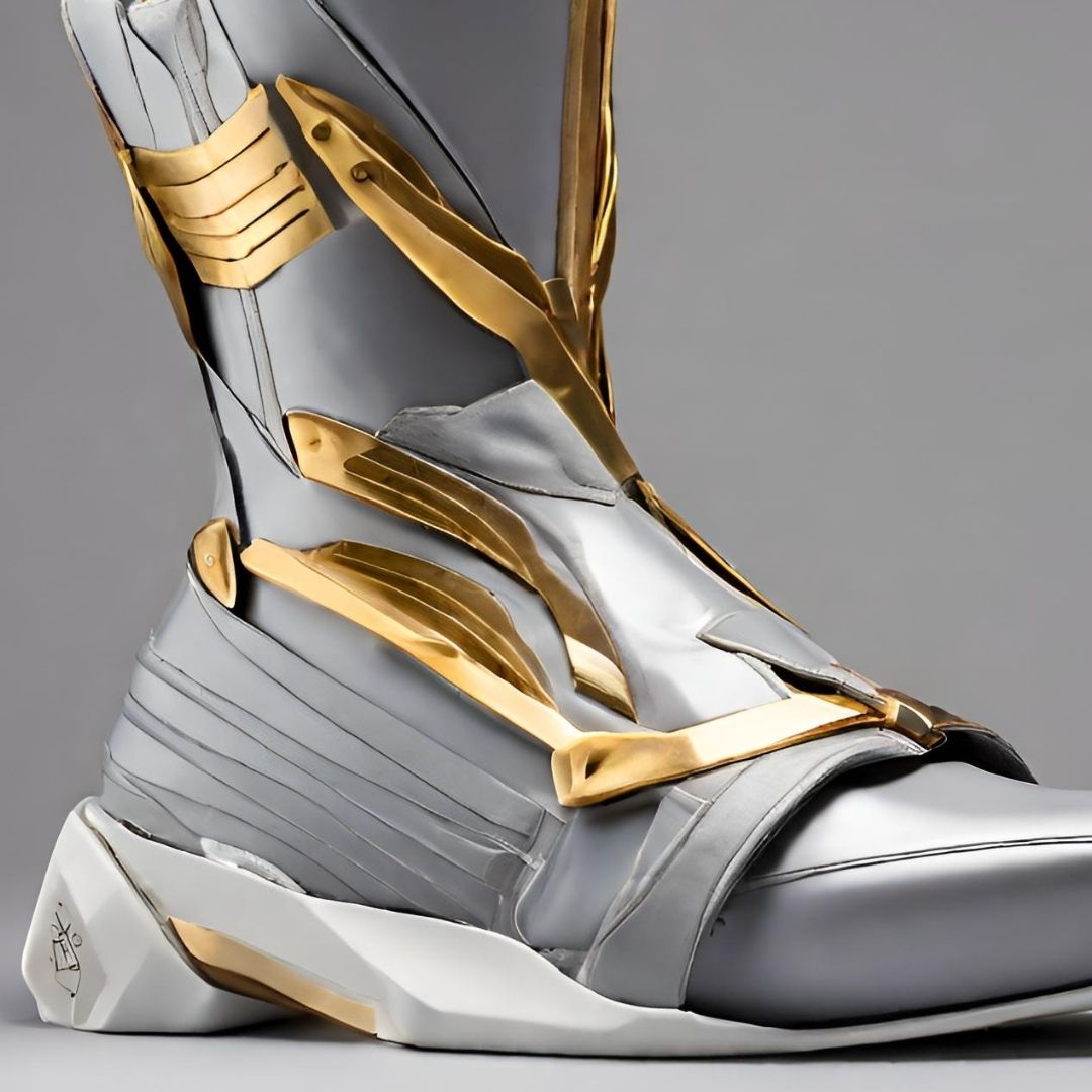 Futuristic Silver and Gold High-Top Sneaker, view 3