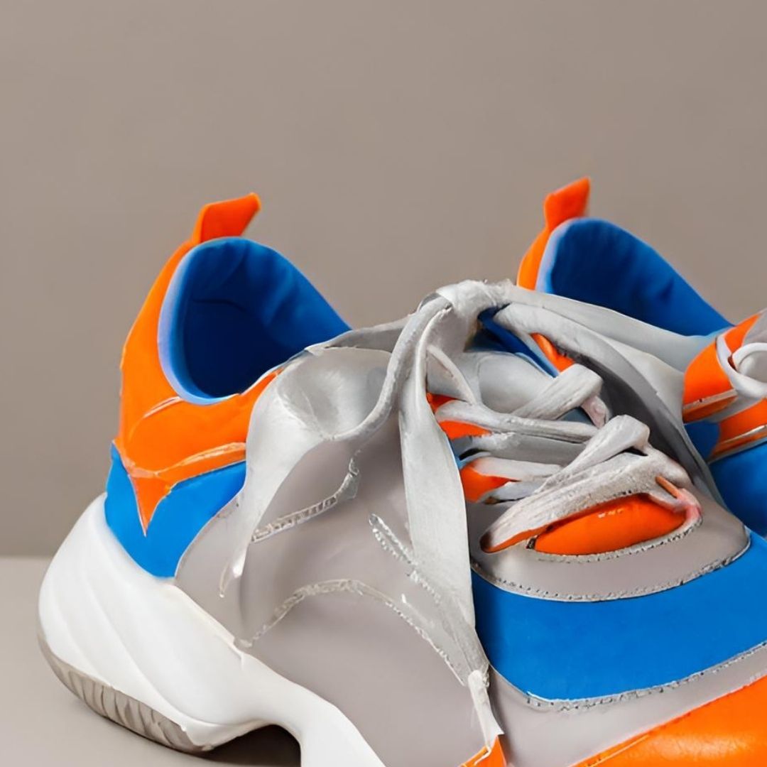 Vibrant Runners: Bold Orange & Blue Sneakers, view 2
