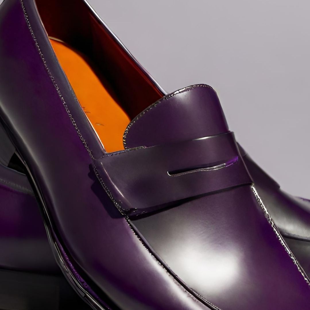 Elegant Purple Leather Loafers, view 2