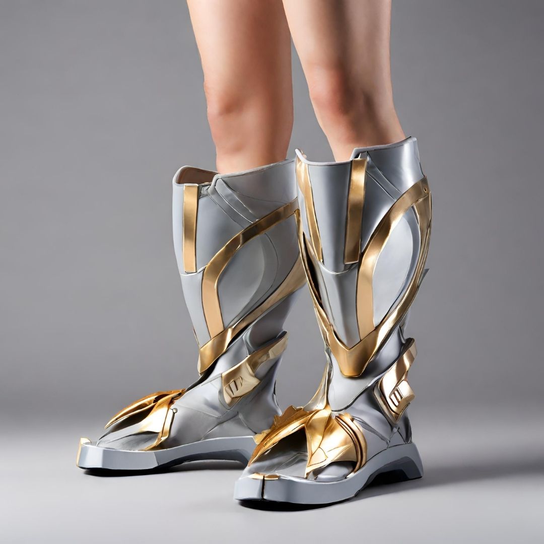 Futuristic Silver and Gold High-Top Sneaker, view 2